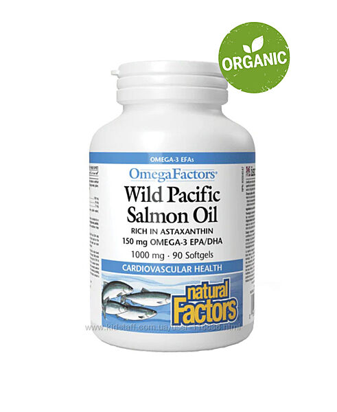 Natural Factors, жир дикого тихоокеанського лосося, 1000 мг, 90 капсул