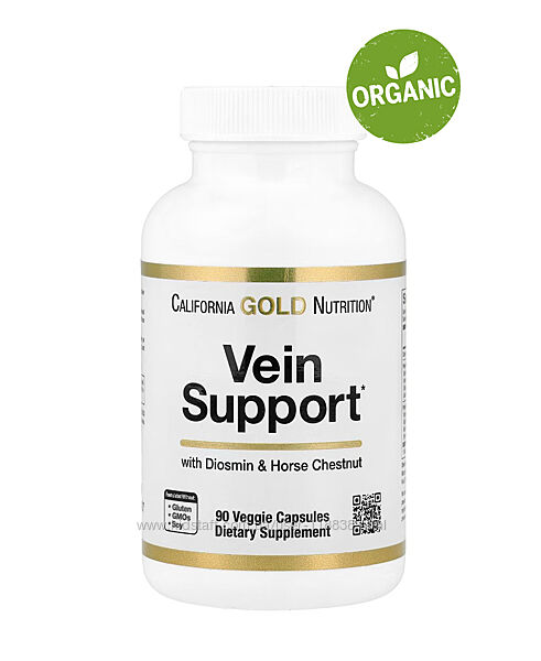 California Gold Nutrition, Vein Support, для підтримки вен, 90 капсул