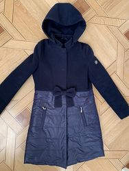 Демисезонное пальто для девочки с капюшоном, бант, длинное, 158 см