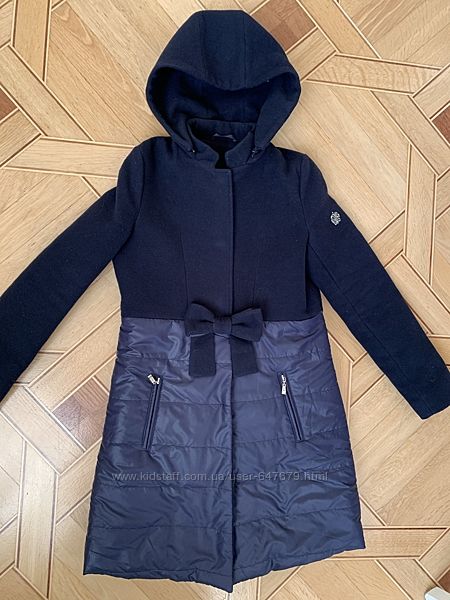 Демисезонное пальто для девочки с капюшоном, бант, длинное, 158 см