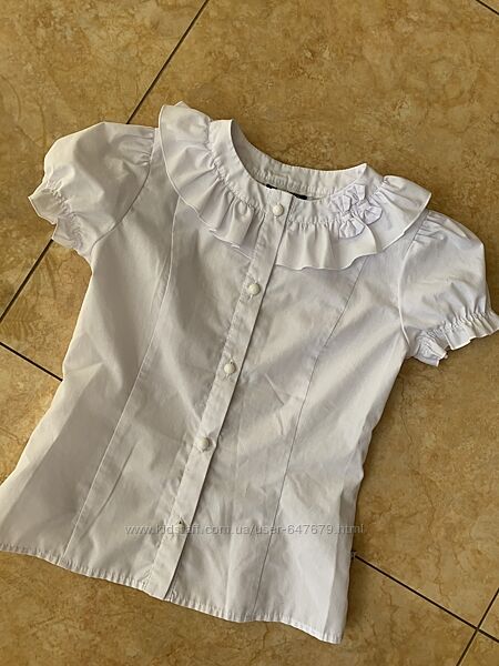 Школьная рубашка блуза sciehce блузка, короткий рукав, 140 см, жабо, рюш, к