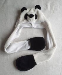 Шапка з шарфом панда хутро фліс