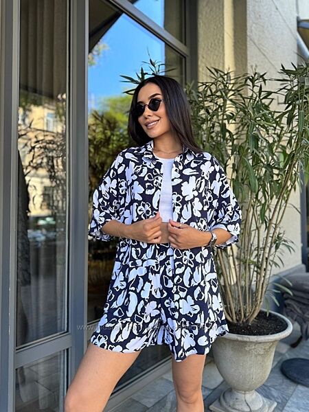 Легкий , комфортний літній костюм  сорочка та шорти