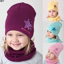 Двойная демисезонная шапка с пайетками для девочки от 2 лет 48 50 52