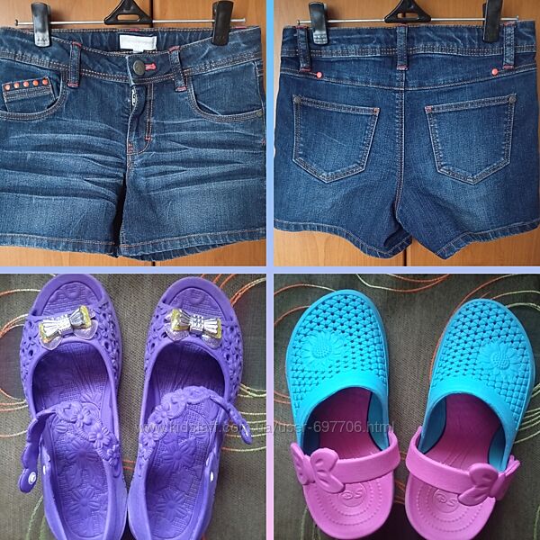 Набір джинсові шорти на 140 р плюс 2 пари літнього взуття 34/35 р