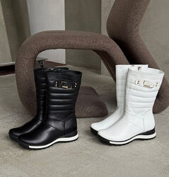 Зимові  дутики, натуральна шкіра, білі/чорні