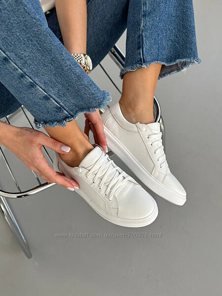 Кеди, натуральна шкіра, білі на білій підошві