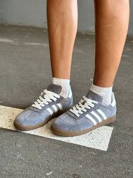 Кеди, натуральна замша, сірі з білими смужками