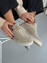 Кеди зимові, натуральна замша/шкіра, бежеві, на хутрі