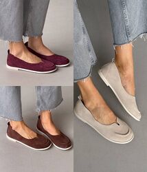 М&acuteякі балетки barefoot, натуральна замша, бордові/беж/коричневі
