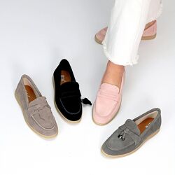 Лофери Trendi, натуральна замша, пудра/чорні/моко/графіт. Всередині - НАТУР