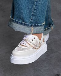 Літні кеди, натуральна італійська шкіра/сітка, молочні