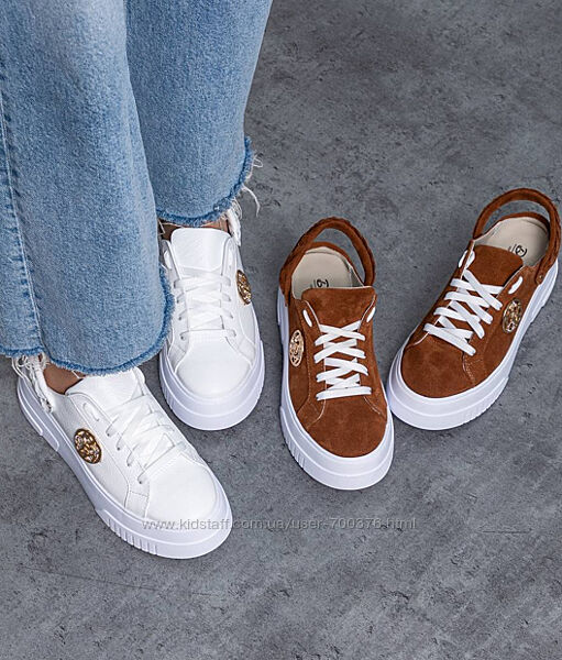 Кеди для літа, натуральна шкіра/замша, білі/кемел