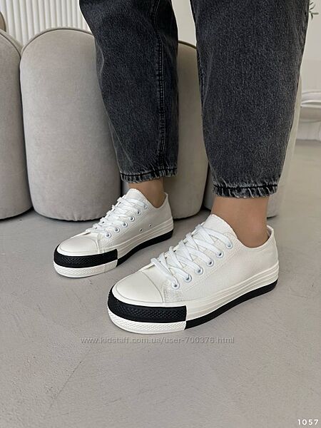 Кеди на платформі, взуттєвий текстиль, білі з чорним