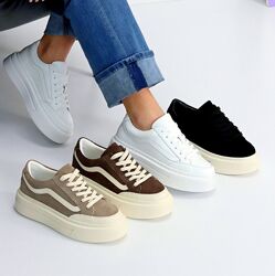 Кеди Pusi, натуральна шкіра/замша, моко/візон/білі/чорні