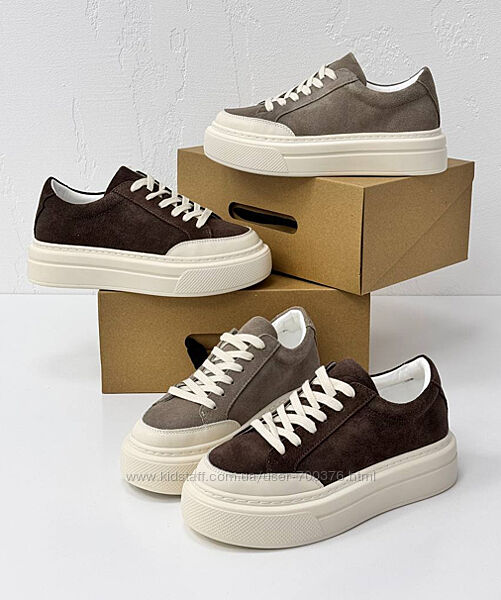 Базові кеди, натуральна замша/шкіра, шоколад/капучино