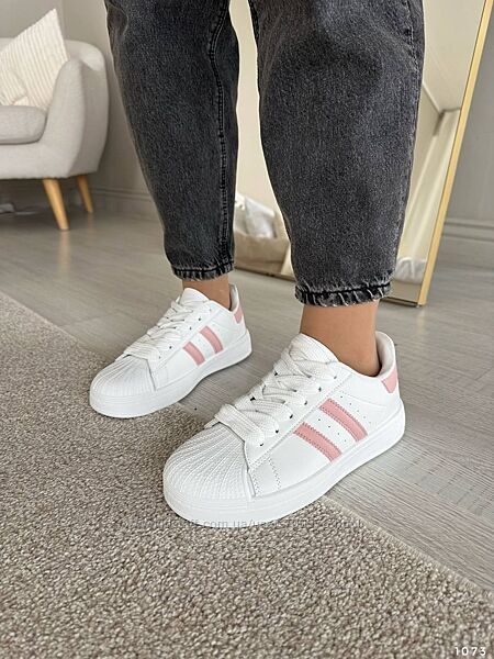 Кросівки, натуральна шкіра, білі/рожевий