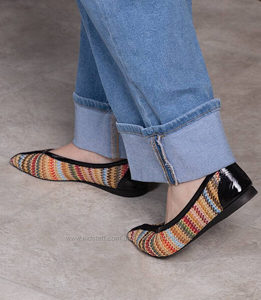 Туфлі - балетки, натуральна шкіра/італійський текстиль, кольорові, сумка