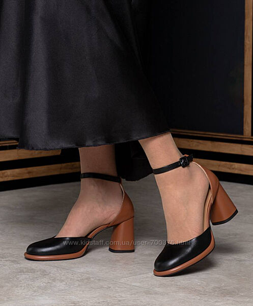 Туфлі, натуральна італійська шкіра, чорні/кемел