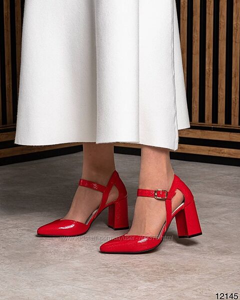 Туфлі, натуральна шкіра з тисненням, червоні