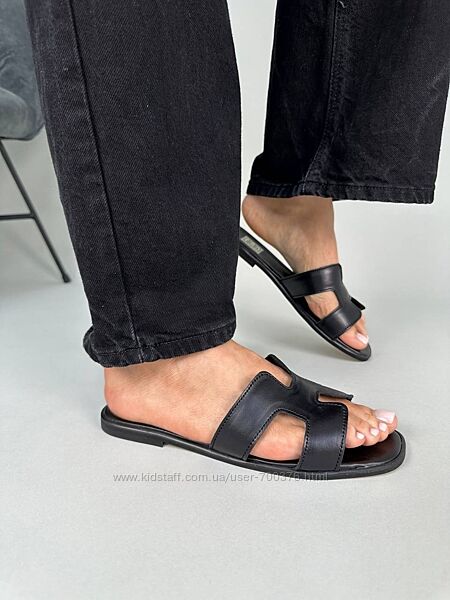 Шльопанці, натуральна шкіра, чорні