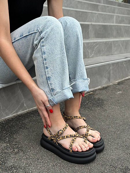 Босоніжки, натуральна замша, леопардові