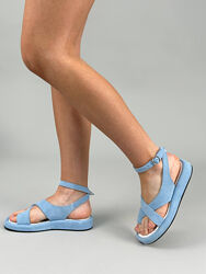 Босоніжки, натуральна замша, блакитні