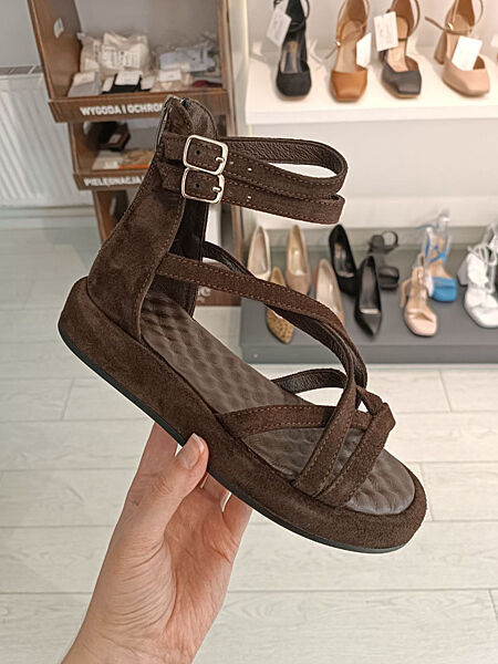 Босоніжки, натуральна замша, шоколадні