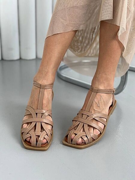 Босоніжки, натуральна шкіра, бежеві
