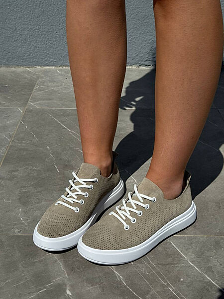 Кеди, натуральна замша з перфорацією, бежеві 