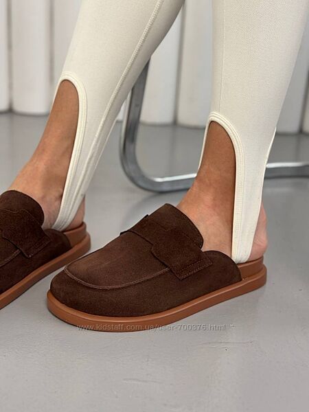 Сабо, натуральна замша, шоколадні