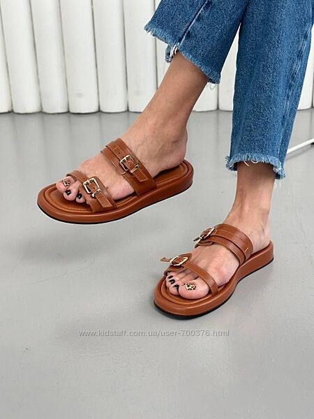 Шльопанці, натуральна шкіра, руді