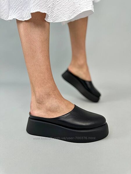 Бабуші - сабо, натуральна шкіра, чорні