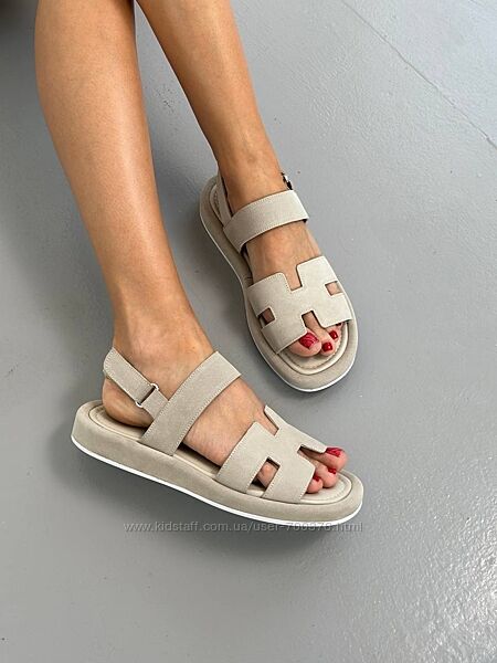 Босоніжки, натуральна замша, бежеві