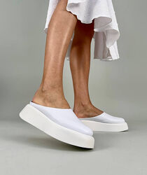 Бабуші - сабо, натуральна шкіра, білі