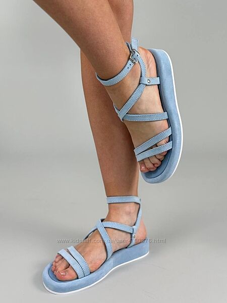 Босоніжки, натуральна замш, блакитні