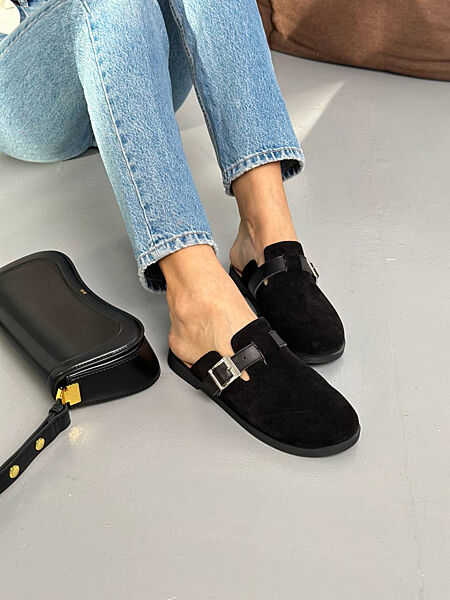 Сабо, натуральна замша, чорні