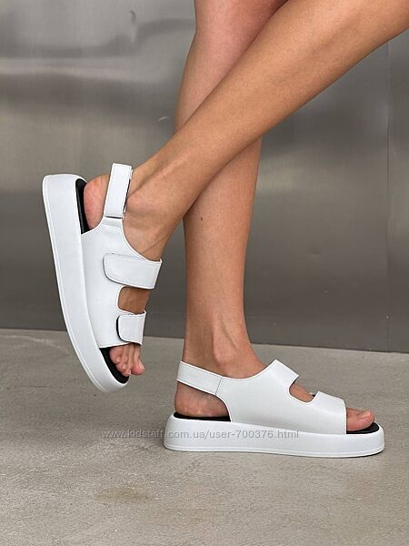 Босоніжки на липучці, натуральна шкіра, білі