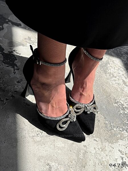 Туфлі Mia чорні, бант/ремінець в камінцях