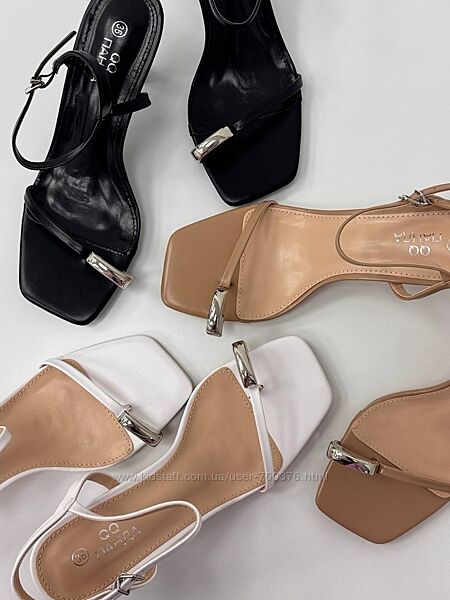 Босоніжки з квадратним мисом, чорні/білі/беж