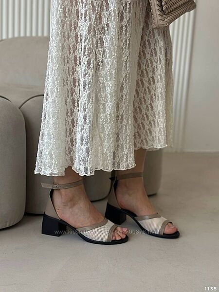 Босоніжки, натуральна шкіра/сітка, беж