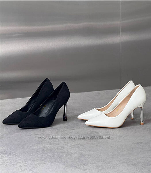 Туфлі на підборі з камінцями, білі/чорні