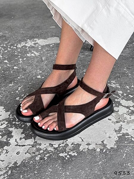 Босоніжки Lilu, натуральна замша, шоколад