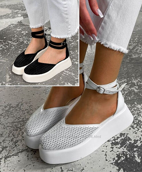 Туфлі Viol, натуральна замша/шкіра, з перфорацією, чорні/білі