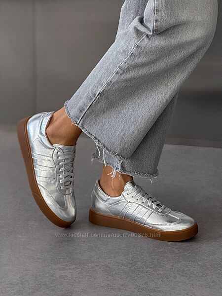 Кеди, натуральна шкіра, сірі/срібло