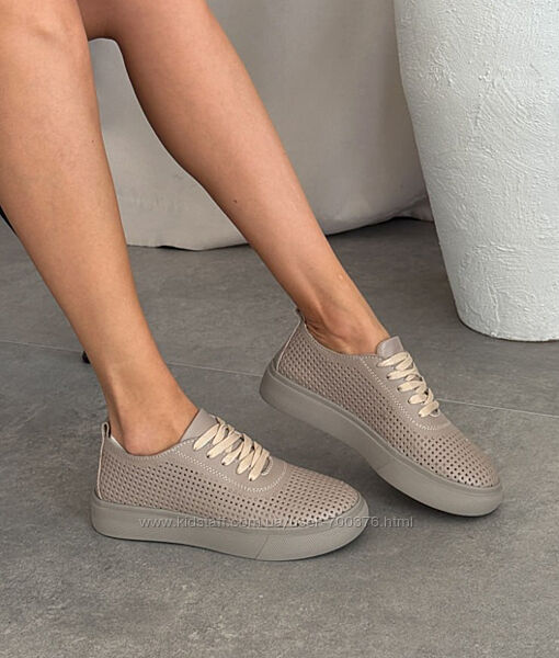 Кеди Alex Bens з перфорацією, натуральна шкіра, капучино