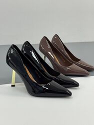 Туфлі з виразним підбором, шоколадний мус/чорні