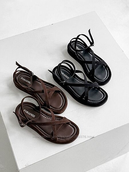 Босоніжки Ella, натуральна замша, чорні/гіркий шоколад