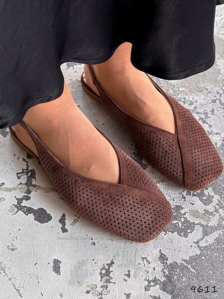 Туфлі слінгбеки Keti, натуральна замша з перфорацією, молочний шоколад