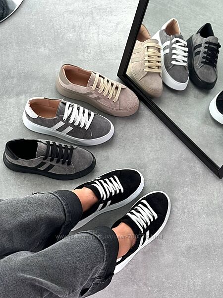 Кеди Jery, натуральна замша/шкіра, моко/сірі/чорні